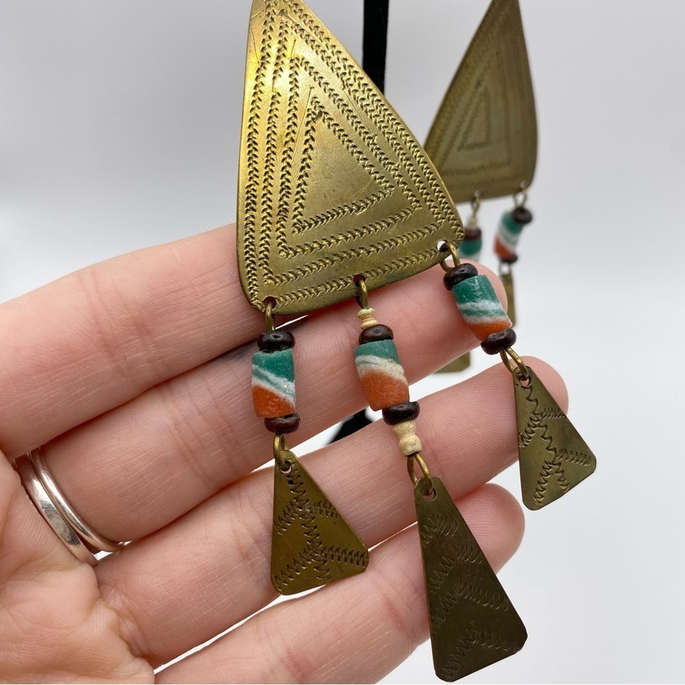 Vintage Tribal Beaded Bronze Bohemian Waterfall Necklace And Earrings Set - Picture 8 of 13